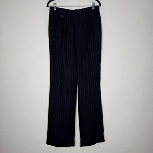 Ralph Lauren Navy Pinstripe Wool Pleated Trousers Adjustable Tab Size 6